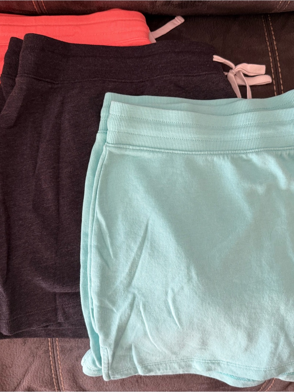 3 pairs of Old Navy Women's Athletic Shorts - Mint, Dark Gray, Coral Waistband